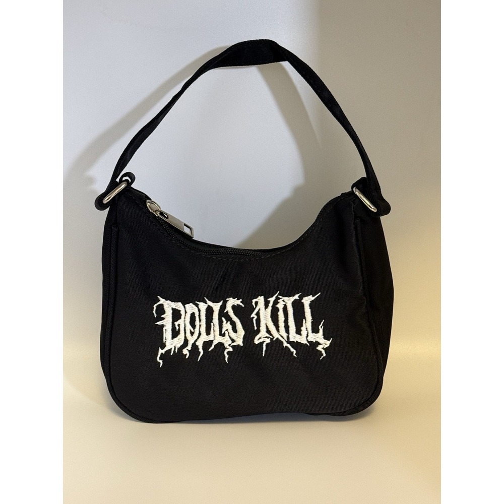 Dolls Kill Embroidered Logo Mini Shoulder Bag Hand Bag Black Goth Emo